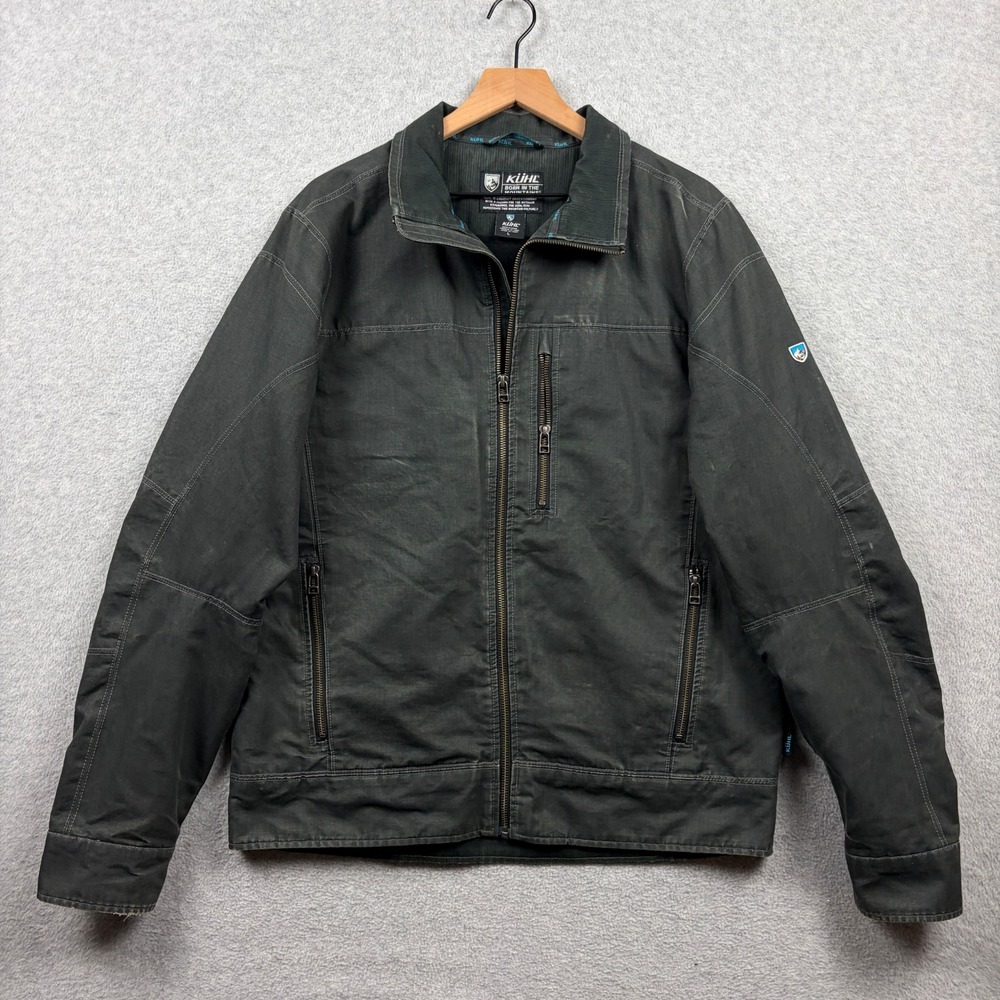 Kuhl Burr Jacket Mens Large Gray Fleece Lined Vintage Patina Dye Canvas Full Zip